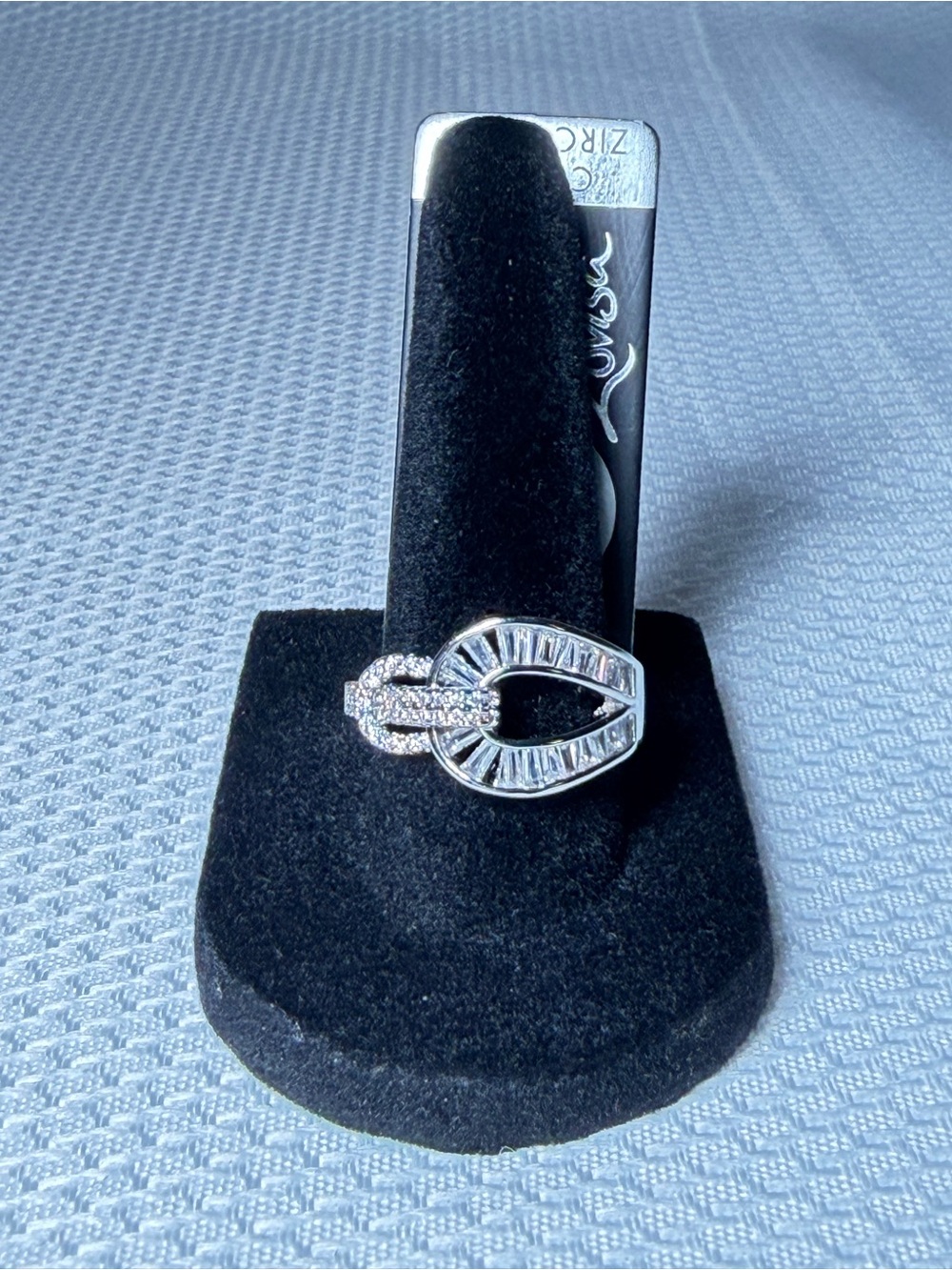 Sterling Silver Clear CZ Buckle Ring